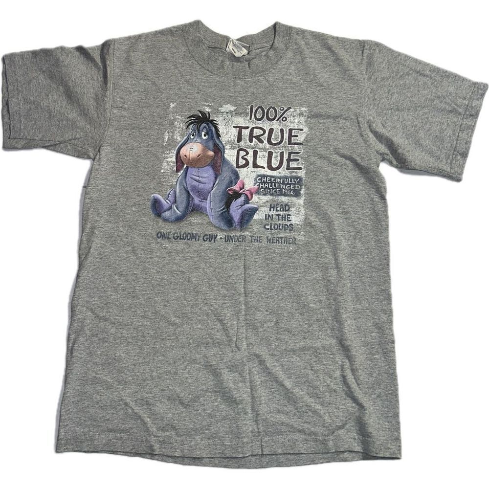 Disney True Blue Eeyore T Shirt Large Gray Graphic Print Short Sleeve Poly Blend